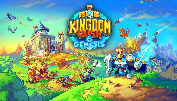 Kingdom Rush 6: Genesis TD key art with the game logo, heroes and a castle